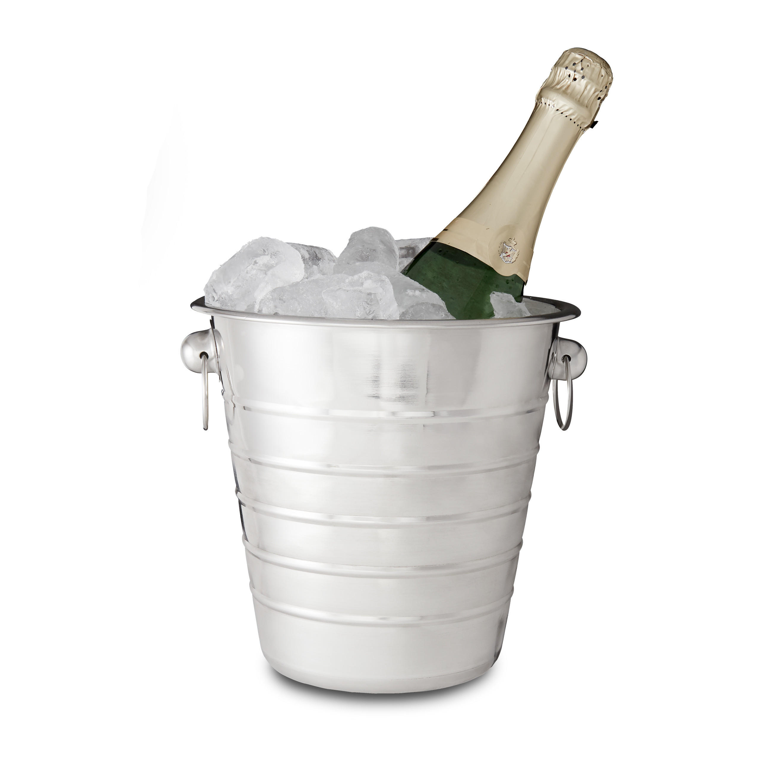 Relaxdays CHLADIČ NA ŠAMPAŇSKÉ Stříbrný nerez s kruhovými úchyty 4,75 l