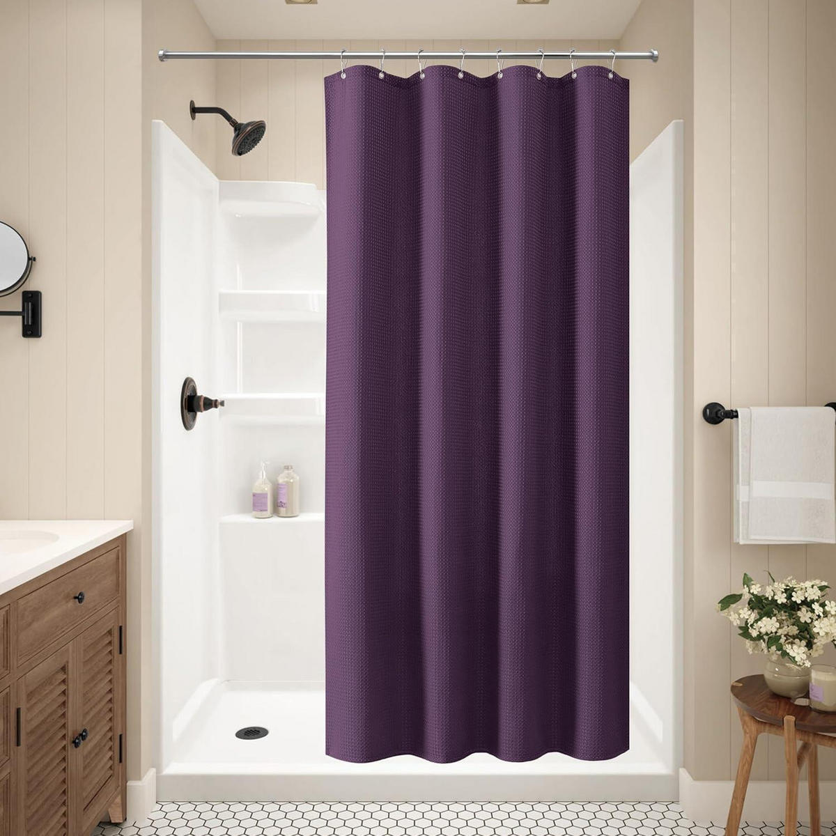 DUSCHVORHANG Waffelstoff 122 x 182 cm Lila - Lila, Textil (122/182cm)