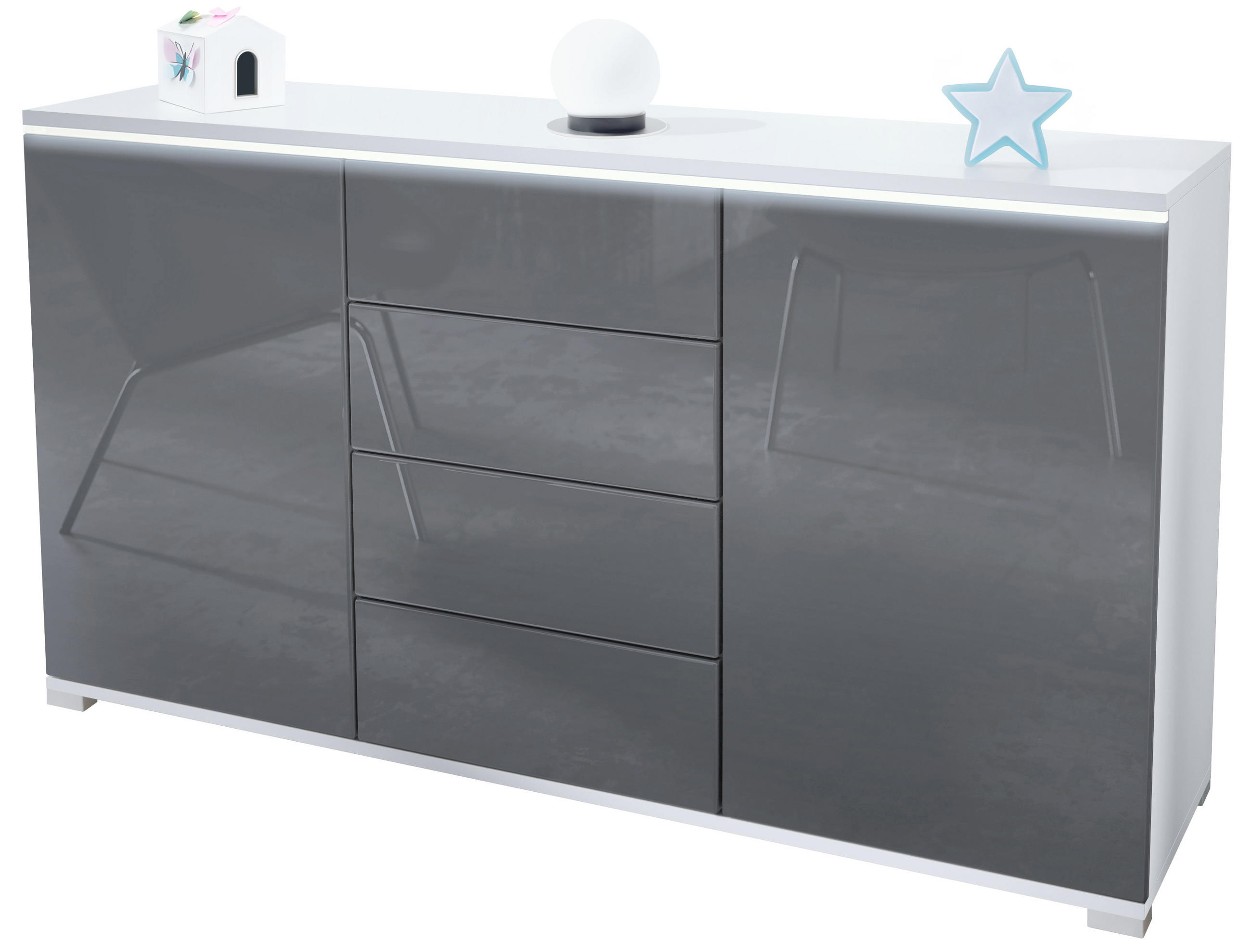 SIDEBOARD Faro Grau Hochglanz - Grau, Holzwerkstoff (138.5/75.5/35cm) - Vladon