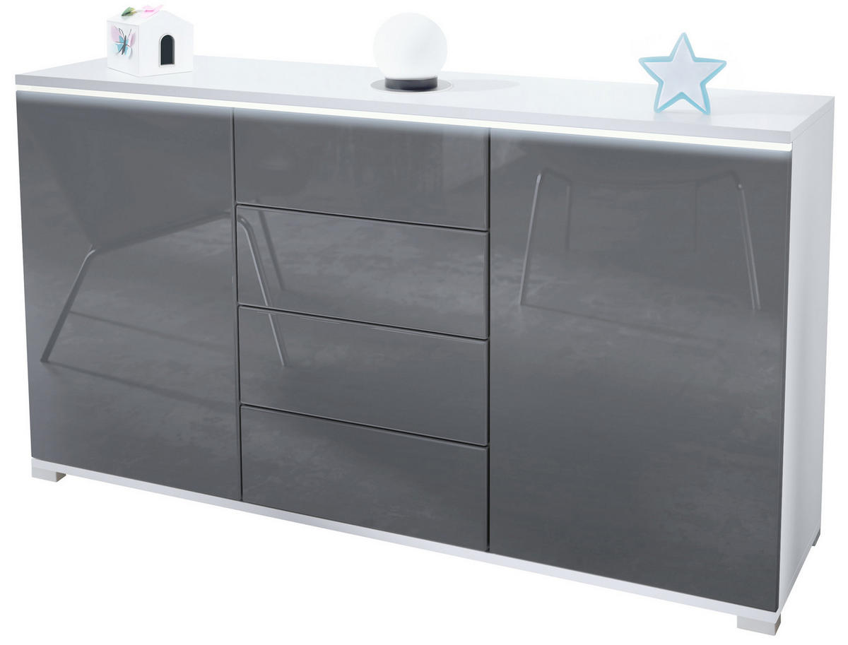 SIDEBOARD Faro Grau Hochglanz - Grau, Holzwerkstoff (138.5/75.5/35cm) - Vladon