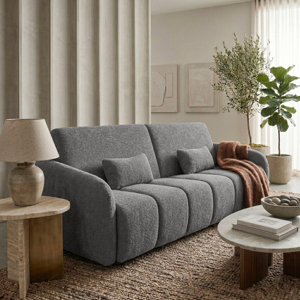 SCHLAFSOFA Carla 3-Sitzer mit Schlaffunktion, Grau - Grau, Textil (225/93/100cm) - Beautysofa