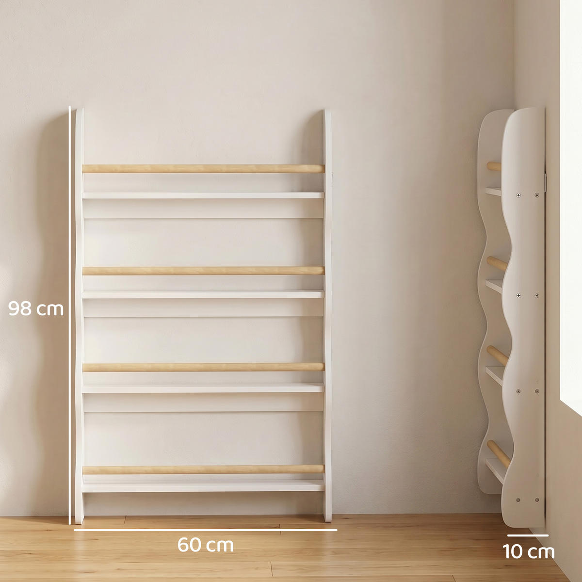 KINDER-BÜCHERREGAL MDF Kiefernholz Weiß - Weiß, Holzwerkstoff (10/98/60cm) - AIYAPLAY