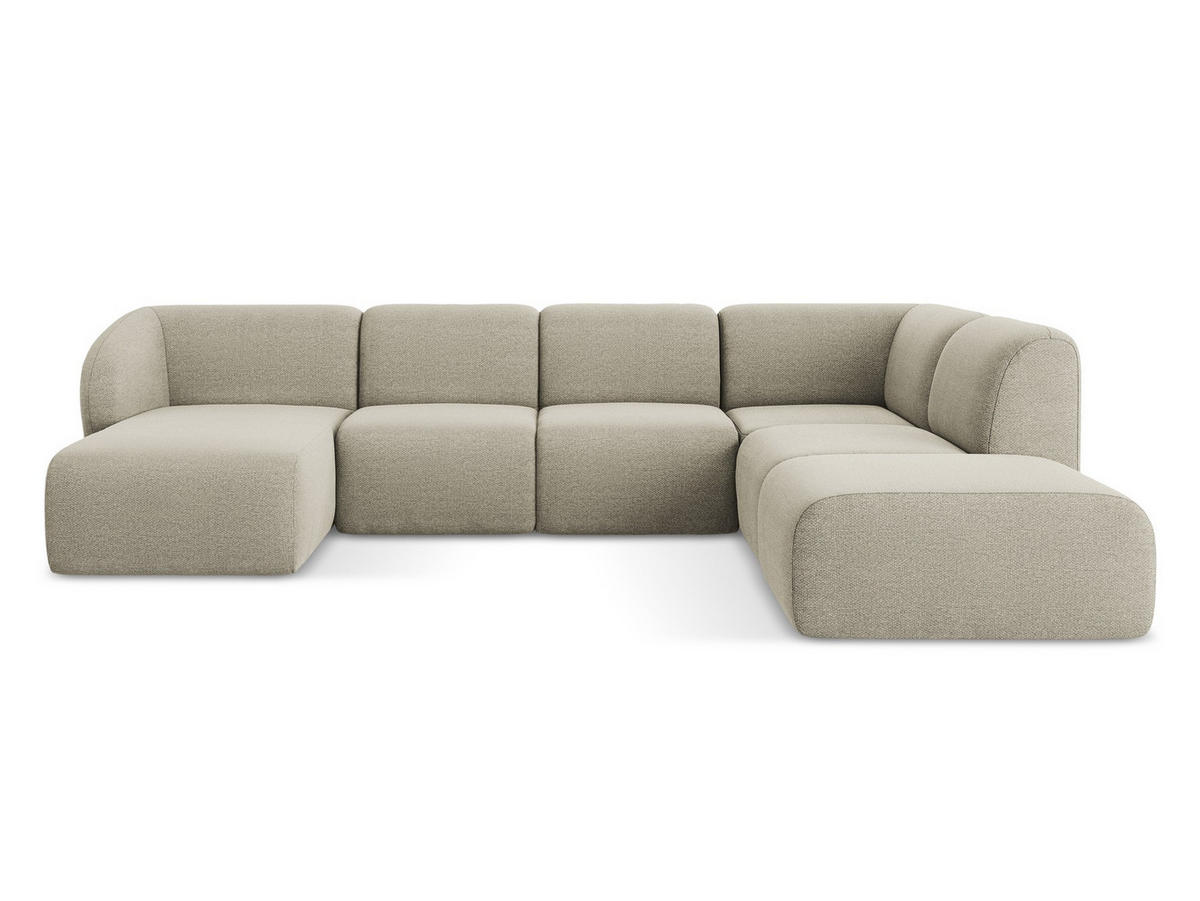 WOHNLANDSCHAFT Bouclé Stoff Grau - Taupe/Schwarz, Holzwerkstoff/Kunststoff (325/75/236cm) - Makamii