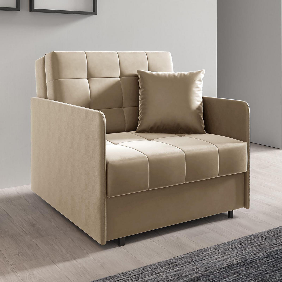 SCHLAFSOFA York I, Schlaffunktion, ausziehbare Couch, mit Bettkasten, inkl. Kissen, Kronos 35 - Beige, Textil (90/85/97cm) - Jerpax