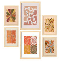 POSTER Set Mit 6 Drucken Abstrakter Blume Ethnischens Dekorative Rahmen Für Ihr Wohnzimmer Zuhause Wandkunstdruck A3 & A4 Rahmen Aus Hellem Holz - Beige, Papier (29/3cm) - Nacnic