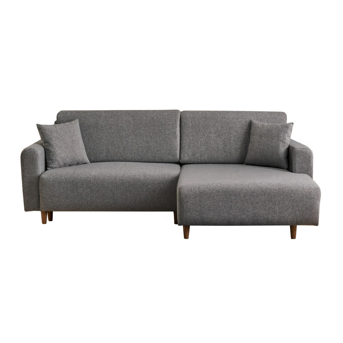ECKSOFA mit Schlaffunktion und rechtsseitiger Récamiere aus Stoff - mane 246/160/85 cm - Grau, Holz (160/246cm) - Calicosy