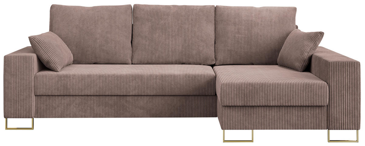 ECKSOFA Dorian Cord Rosa - Goldfarben/Rosa, Textil/Metall (242/138cm) - MKS