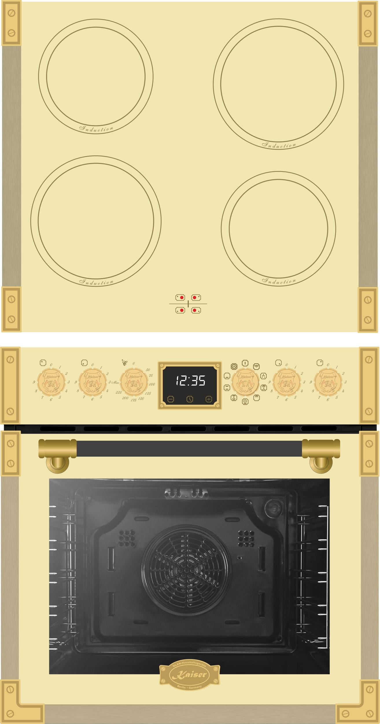 EINBAU-BACKOFEN mit Induktionskochfeld EHC 6776 I ElfAD Elfenbein 60cm - Beige, Metall (59.5/59.5/56cm) - Kaiser