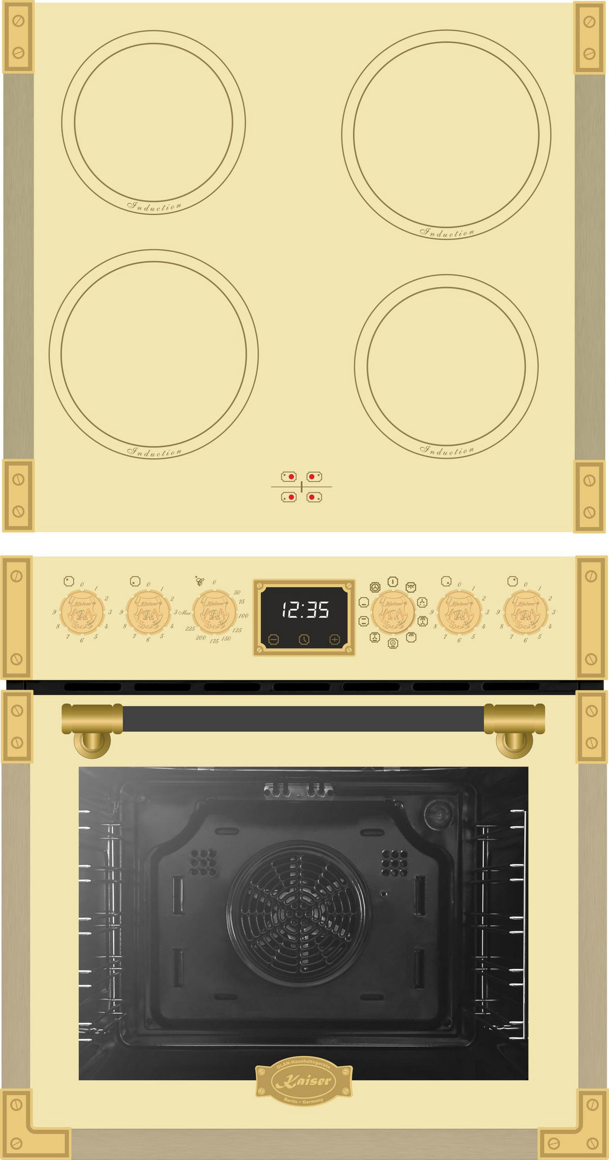EINBAU-BACKOFEN mit Induktionskochfeld EHC 6776 I ElfAD Elfenbein 60cm - Beige, Metall (59.5/59.5/56cm) - Kaiser