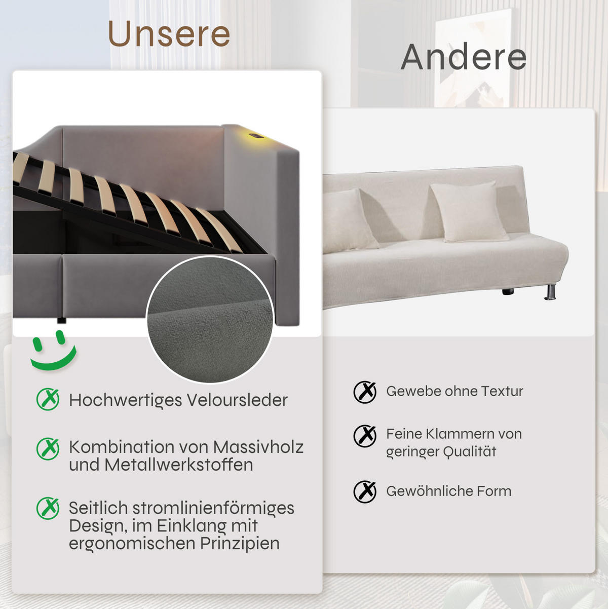 POLSTERBETT 90/200 cm grau aus Samt mit Bettkasten - Grau, Textil (90/200cm) - OKMYHOME
