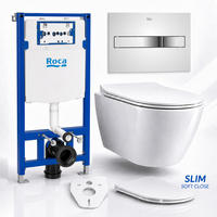 WC-SET ROLO Weiß, Slim-Sitz, Vorwandelement und Betätigungsplatte PL2 Chrom - Weiß, Keramik (47.5/112/48.5cm) - bad land