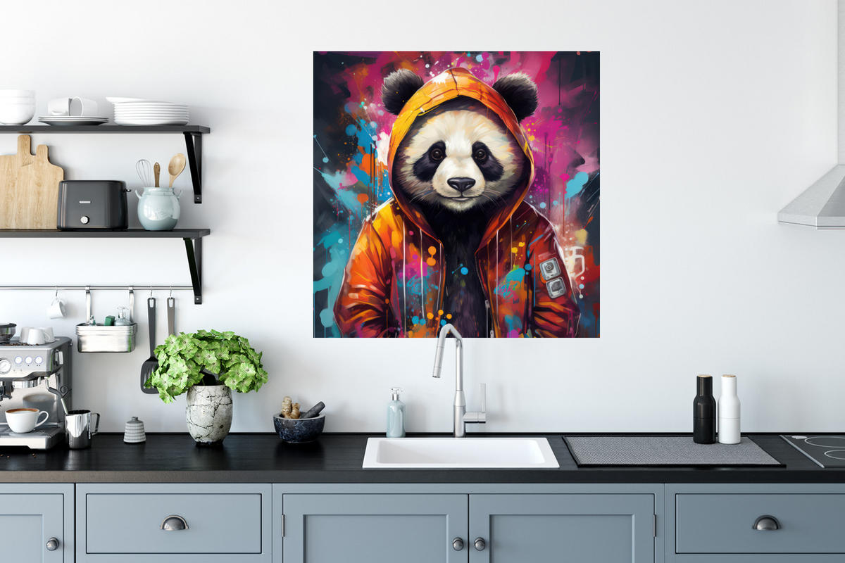 WANDTATTOO Panda - Jacke - Graffiti - Orange 50x50 cm - Orange, Kunststoff (50/50/0.1cm) - MuchoWow