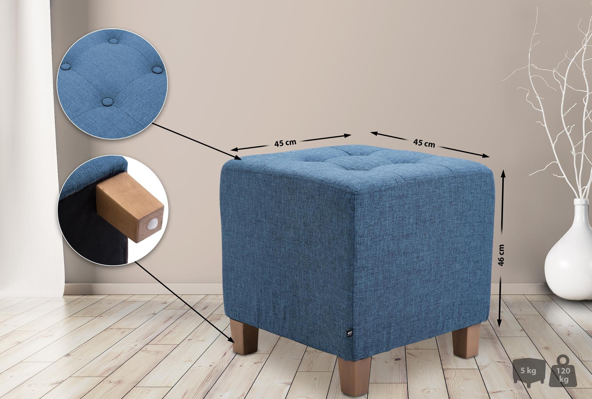 SITZWÜRFEL eckig 45/45/46 cm Stoff blau - Blau/Naturfarben, Holz/Textil (45/46/45cm) - CLP
