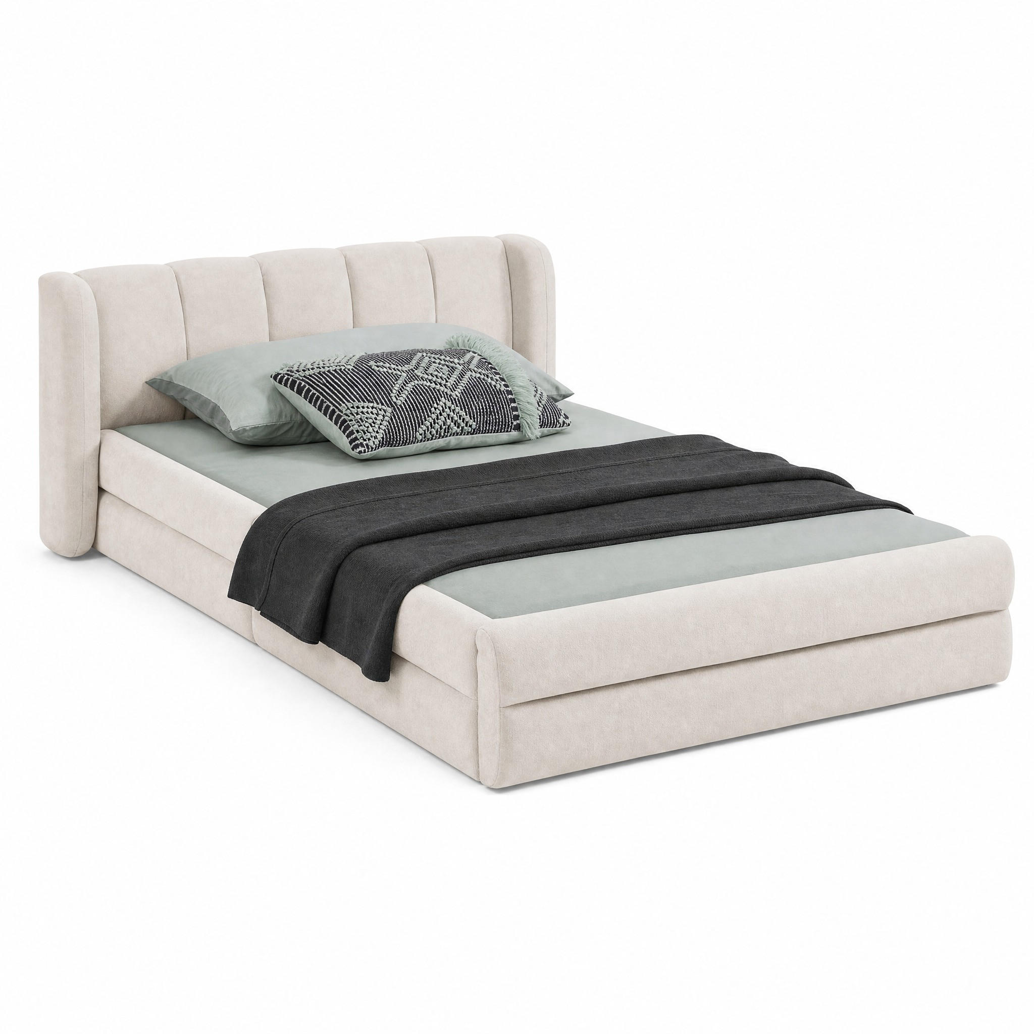 EINZELBETT mit gepolstertem Kopfteil 90x200 cm Chenille Beige - Beige, Holz (90/200cm) - Meubliv