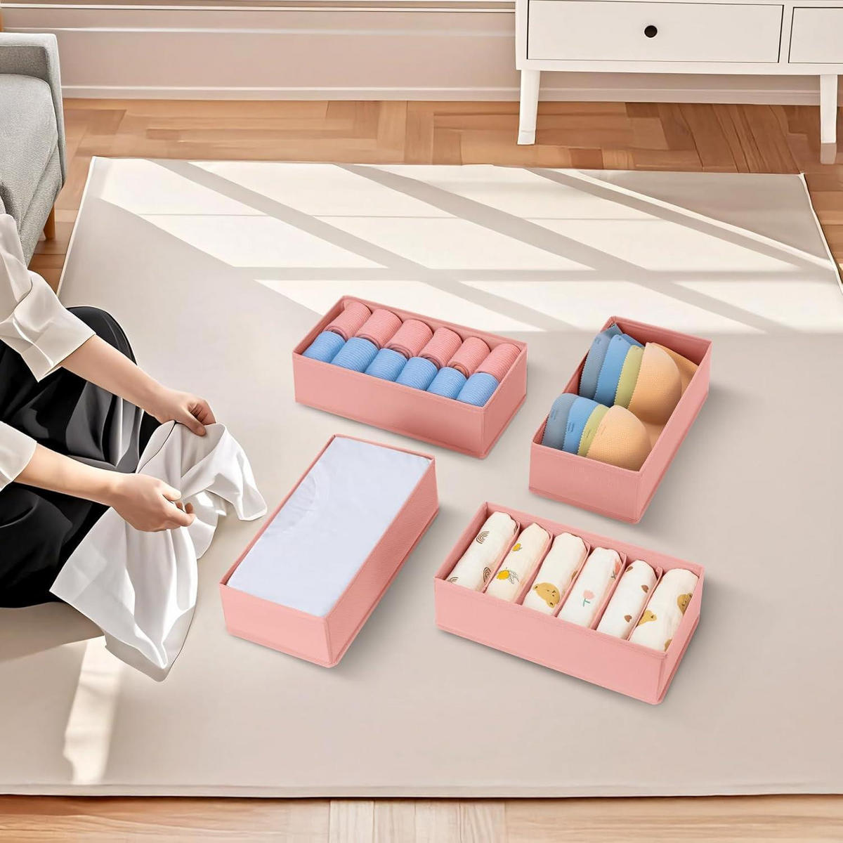 SCHUBLADEN Organizer faltbar für Kleiderschrank, 12-teilig Rosa - Rosa, Textil (15/9/30cm)