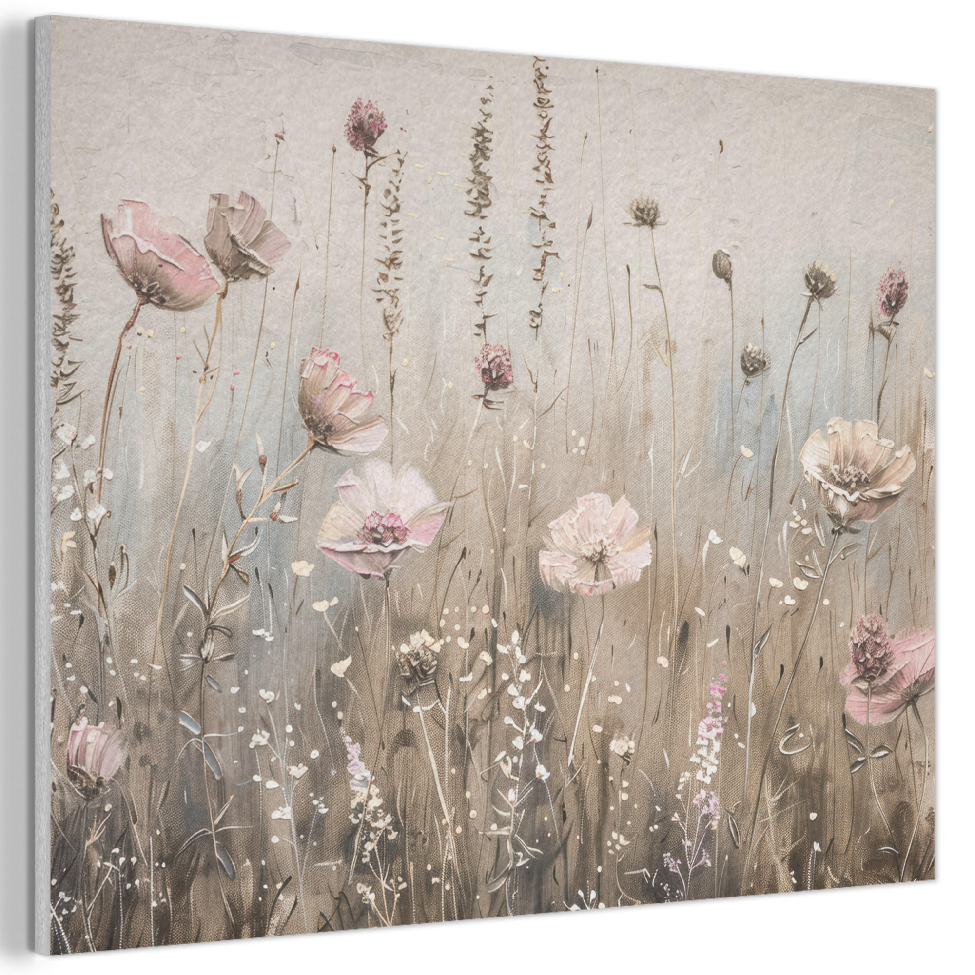 MuchoWow AKUSTICKÝ obraz Květiny - růžová - moderní - béžová 100x70 cm