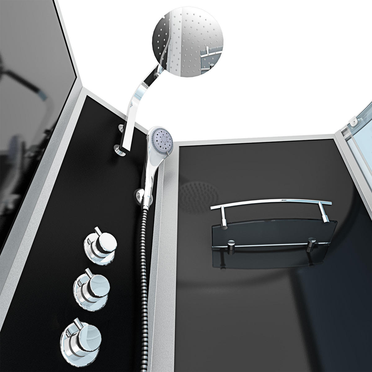 WHIRLPOOL Wanne Duschkabine sw K50-L32-WP-EC 170x1 - Schwarz, Glas/Kunststoff (98/225/170cm) - AcquaVapore by Sandra Jentho