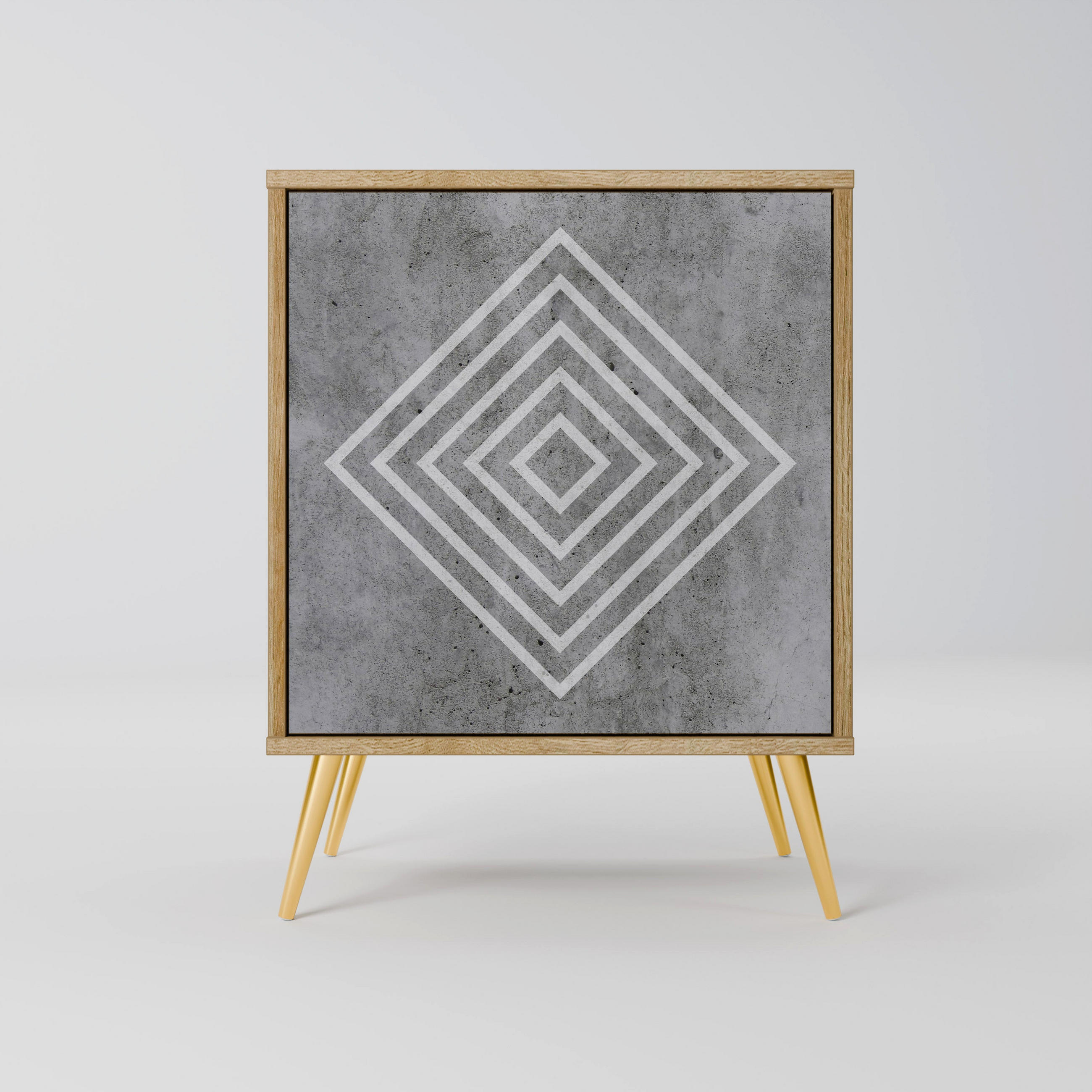 SIDEBOARD POLYGONAL ARTISTRY, Eichefarben, 57,5x42x75,5 cm, Goldfarbene Metallfüße - Eichefarben/Goldfarben, Holzwerkstoff/Metall (57.5/75.5/42cm) - SpaceRebels
