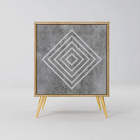 SIDEBOARD POLYGONAL ARTISTRY, Eichefarben, 57,5x42x75,5 cm, Goldfarbene Metallfüße - Eichefarben/Goldfarben, Holzwerkstoff/Metall (57.5/75.5/42cm) - SpaceRebels