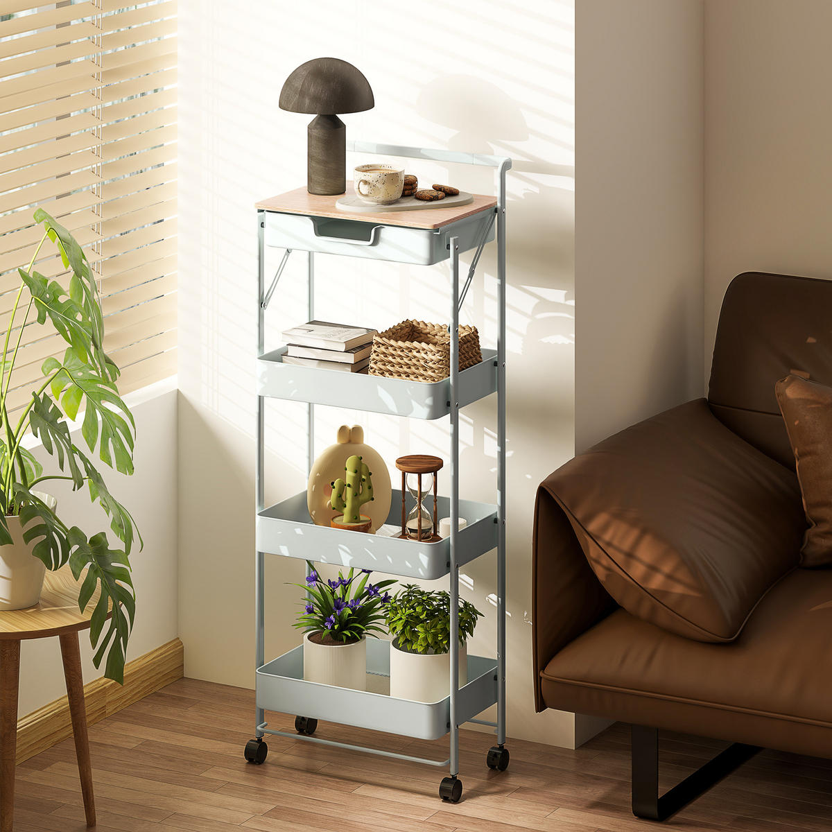 SERVIERWAGEN DE-12452 4 Ebenen mit Schublade und Plateau Grün - Grün, Kunststoff (29.5/117.5/45cm) - ComfortXL