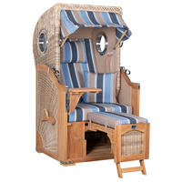 STRANDKORB Düne 1-Sitzer Teak 580 - Blau/Braun, Holz/Textil (98/165/80cm) - Mr. Deko