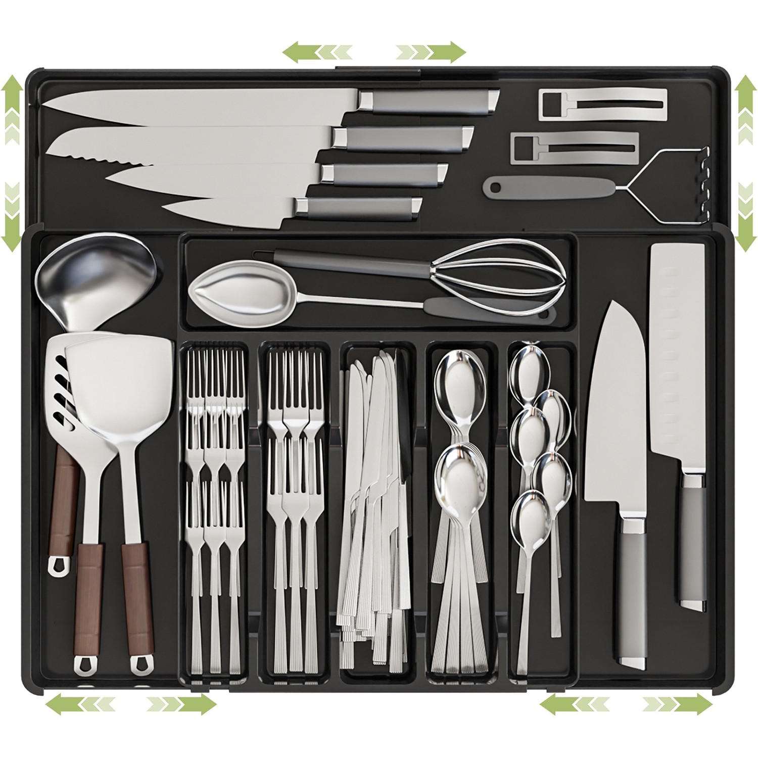 BESTECKKASTEN Ausziehbarer - Schwarz, Kunststoff (53/5/49cm) - Aimax