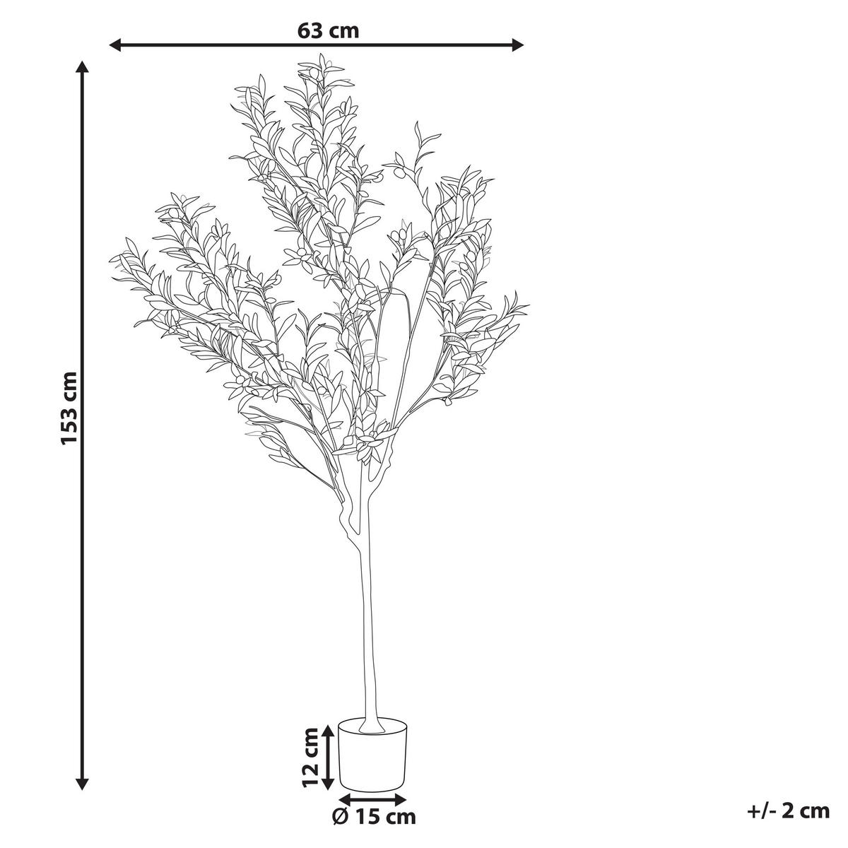 KUNSTPFLANZE im Blumentopf 153 cm Grün/Schwarz Olive Tree - Schwarz/Grün, Kunststoff (153cm) - Beliani