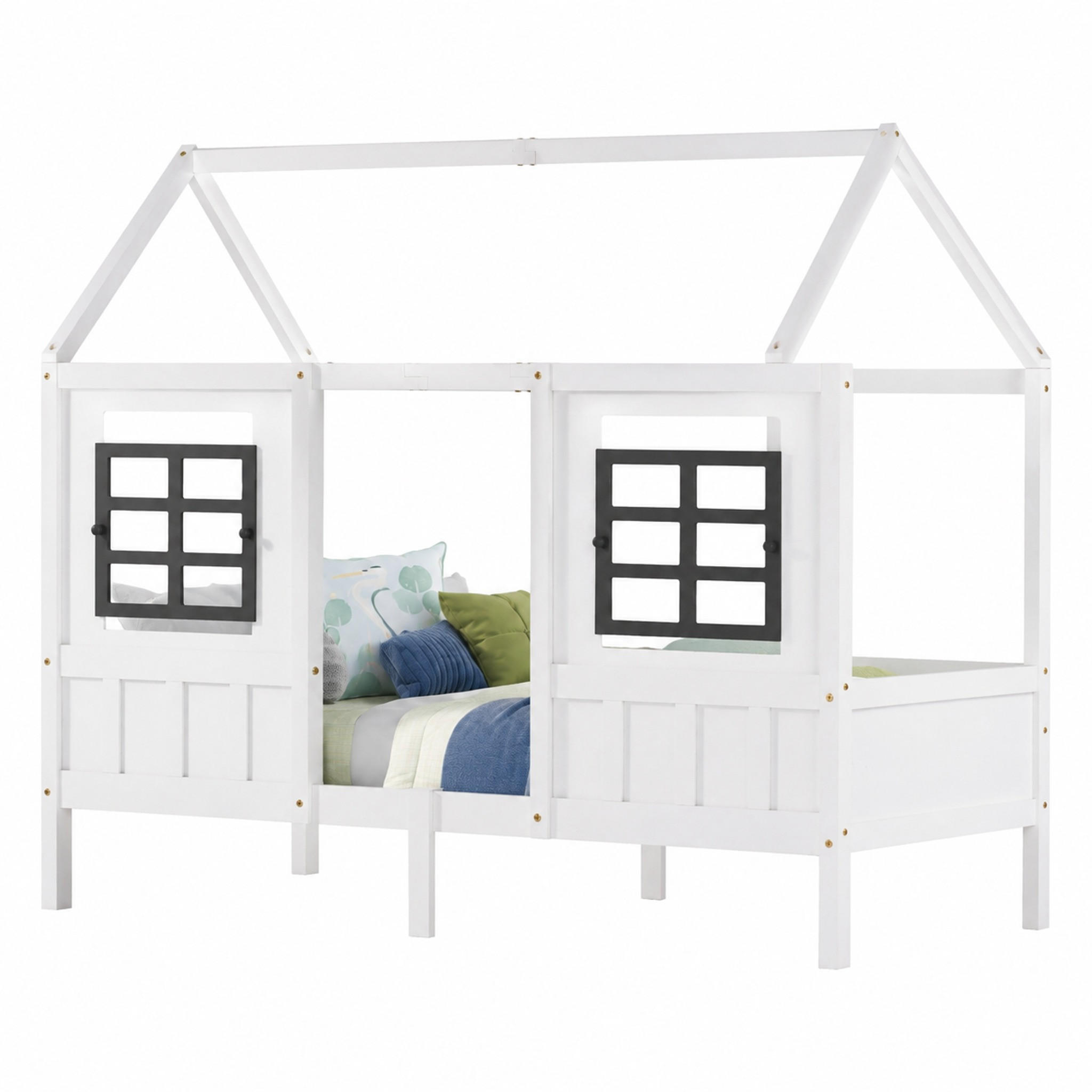 HAUSBETT mit 2 Schubladen 90x200 cm Kiefer/MDF Weiß - Weiß, Holz (90/200cm) - Meubliv