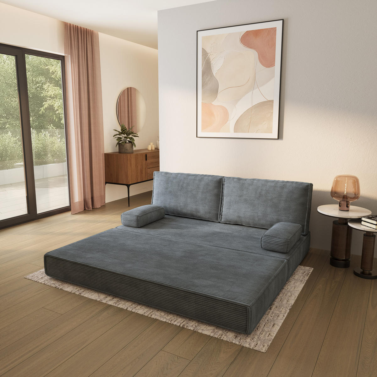 POHOVKA z pěny SILAR s funkcí spaní Manšestrová látka Šedá - šedá, textil (170/86/80cm) - MASSENO