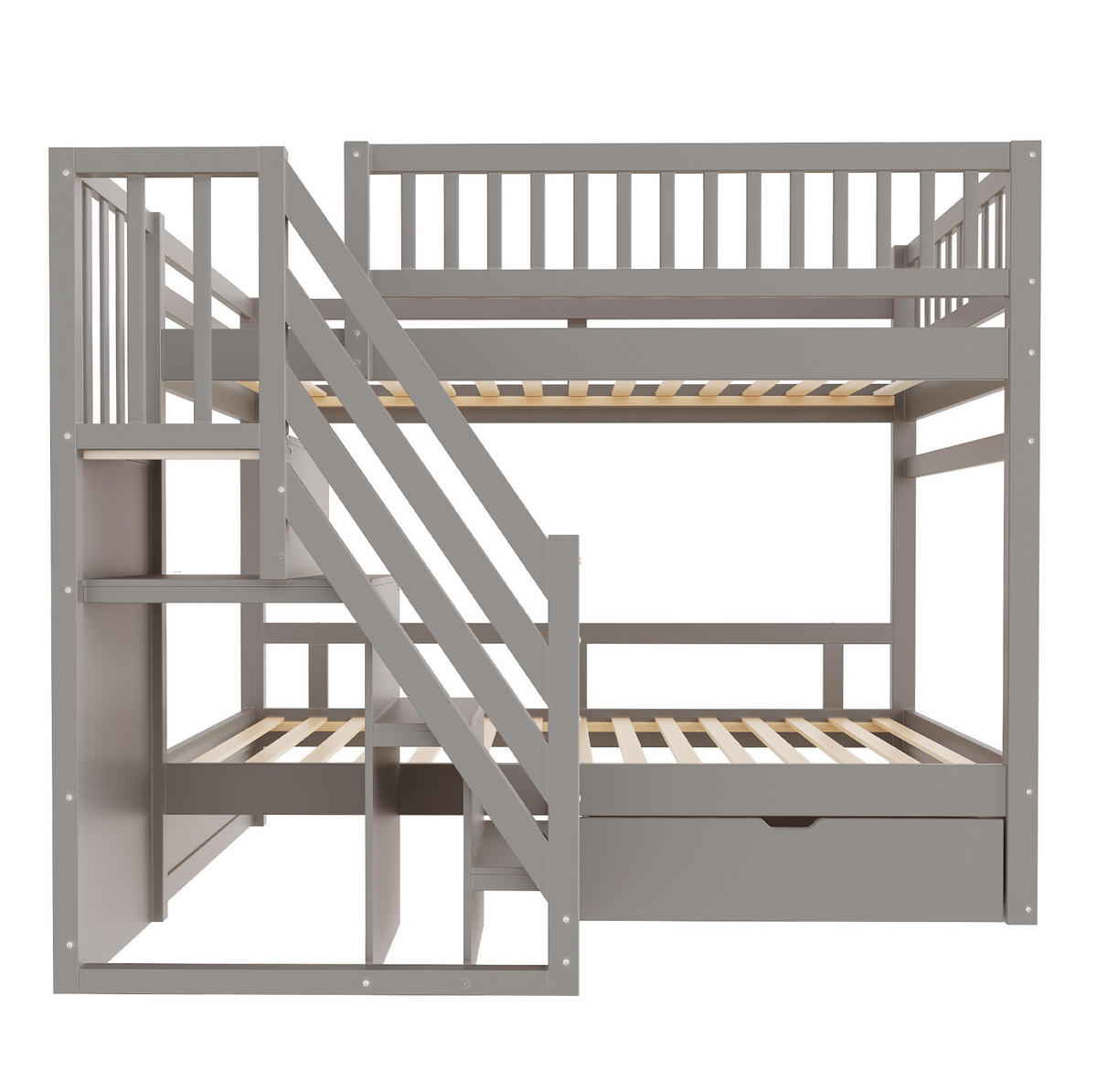 ETAGENBETT 90/200 cm Grau aus Massivholz mit Stauraum und Lattenrosten - Grau, Holz (90/200cm) - Flora Grace