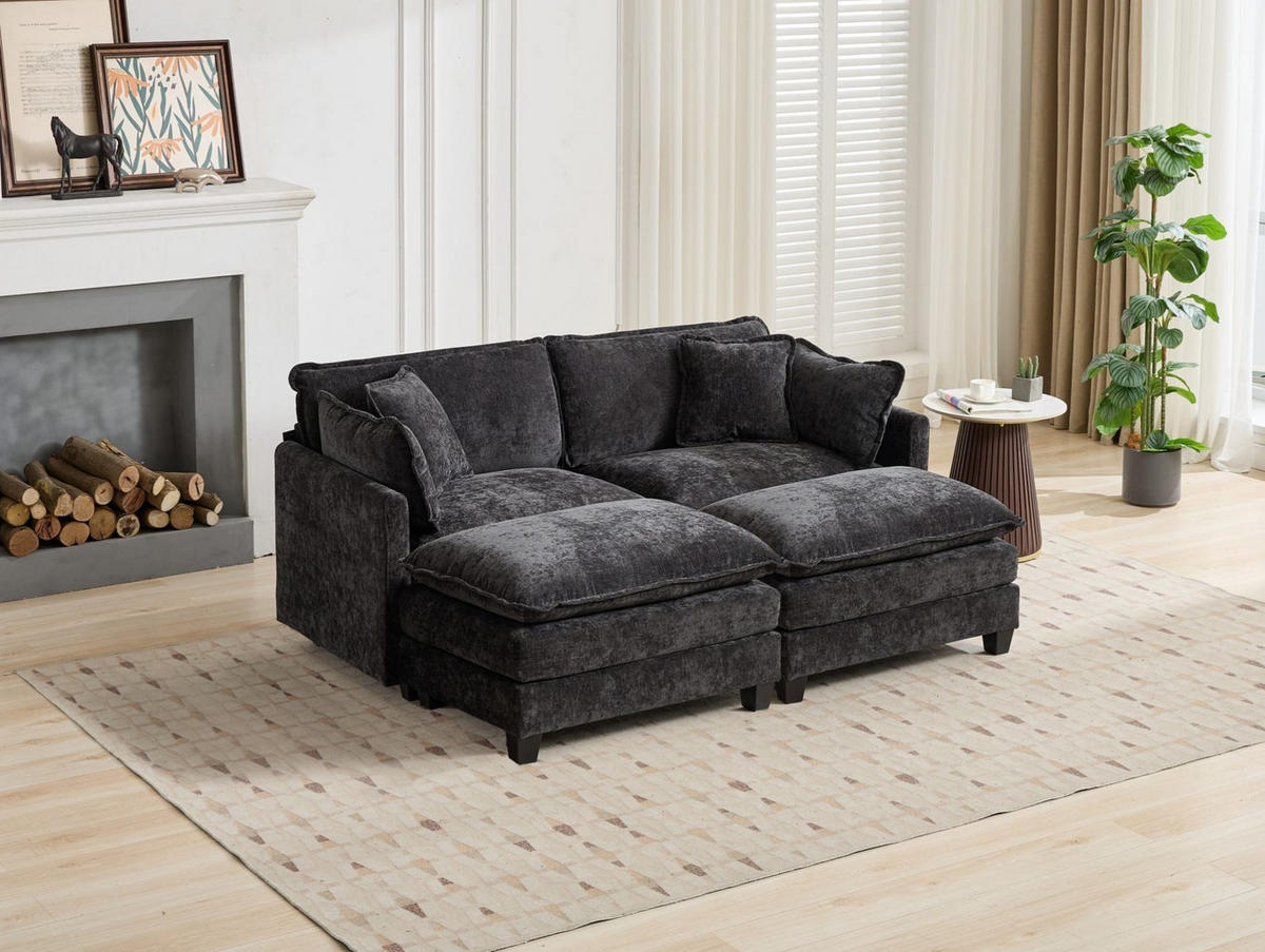 2-SITZER-SOFA aus Chenille in Schwarz mit modularem Design - Schwarz, Textil (75/84/198cm) - Modfu