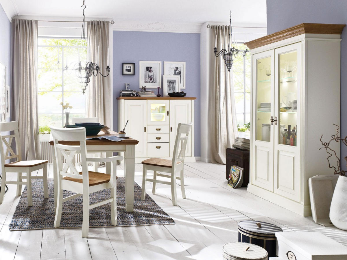 GLAS-VITRINE Standvitrine Novara - Weiß/Braun, Holz (117/196/45cm) - Casamia Massive Möbel