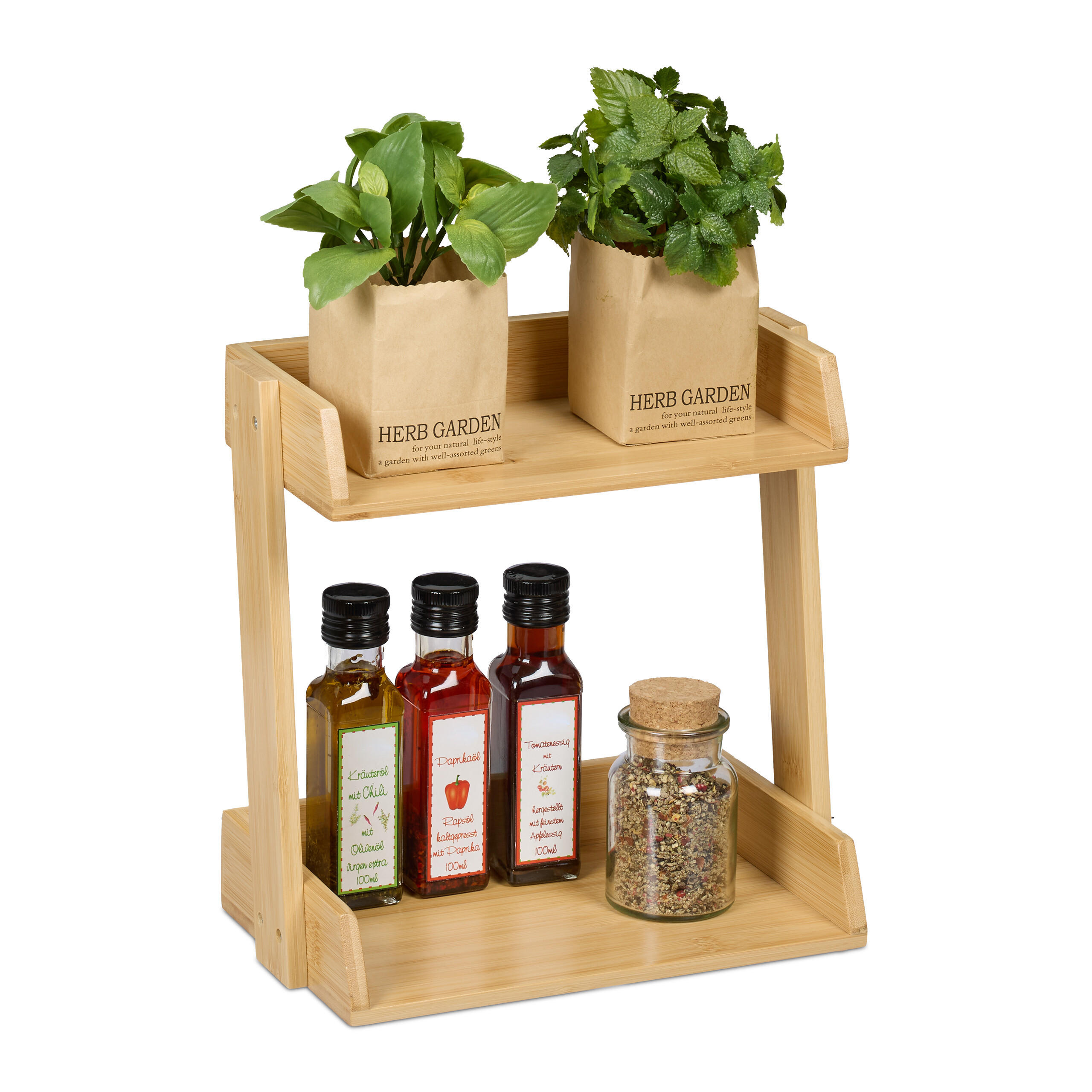 GEWÜRZREGAL - Hellbraun, Holz (27.5/27/16cm) - Relaxdays