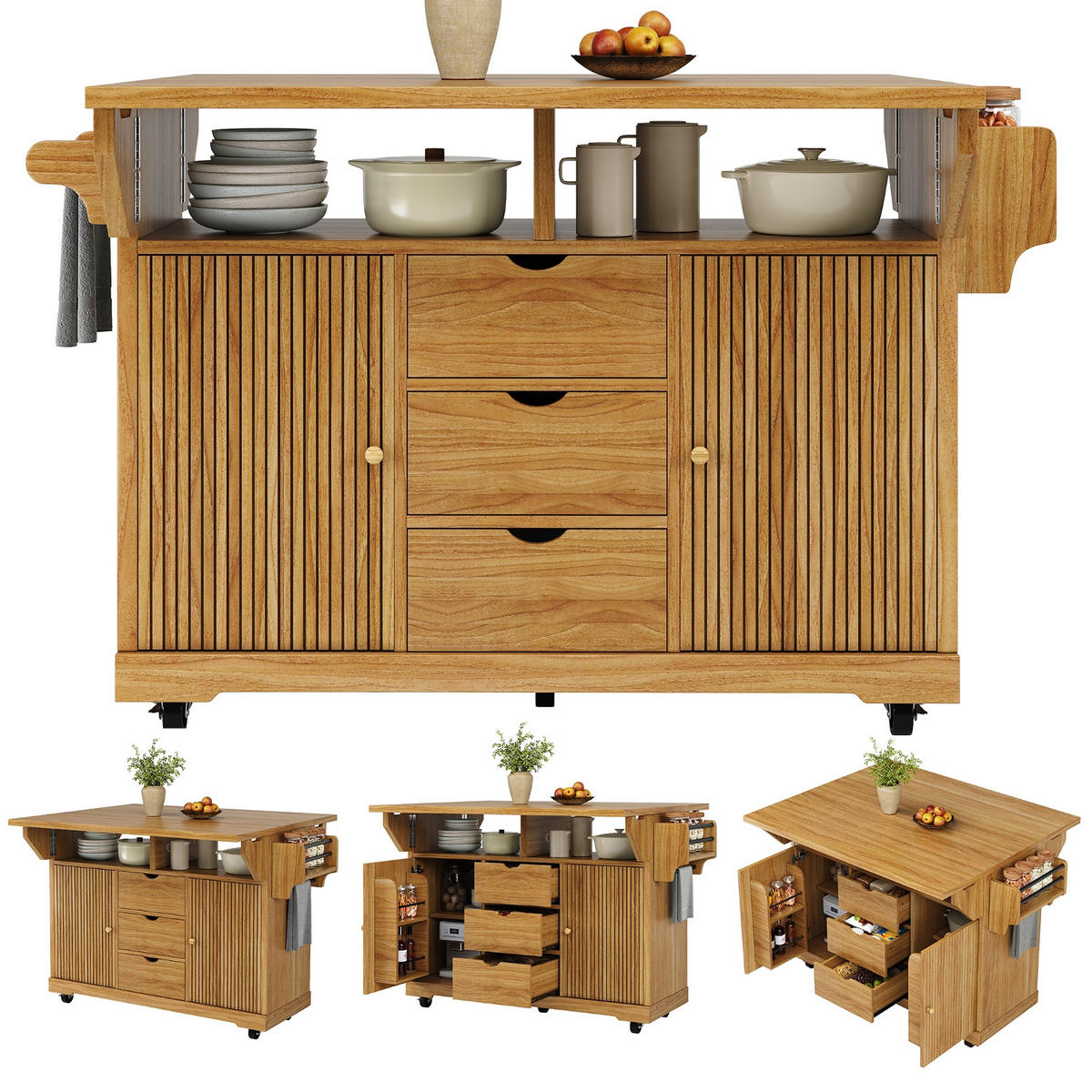 KÜCHENINSEL Mit Ausklappbaren Tischverlängerungen, Für Küche Und Esszimmer, 142,5/80/95 cm - Dunkelbraun, Holzwerkstoff (80/95/142.5cm) - Rolipo