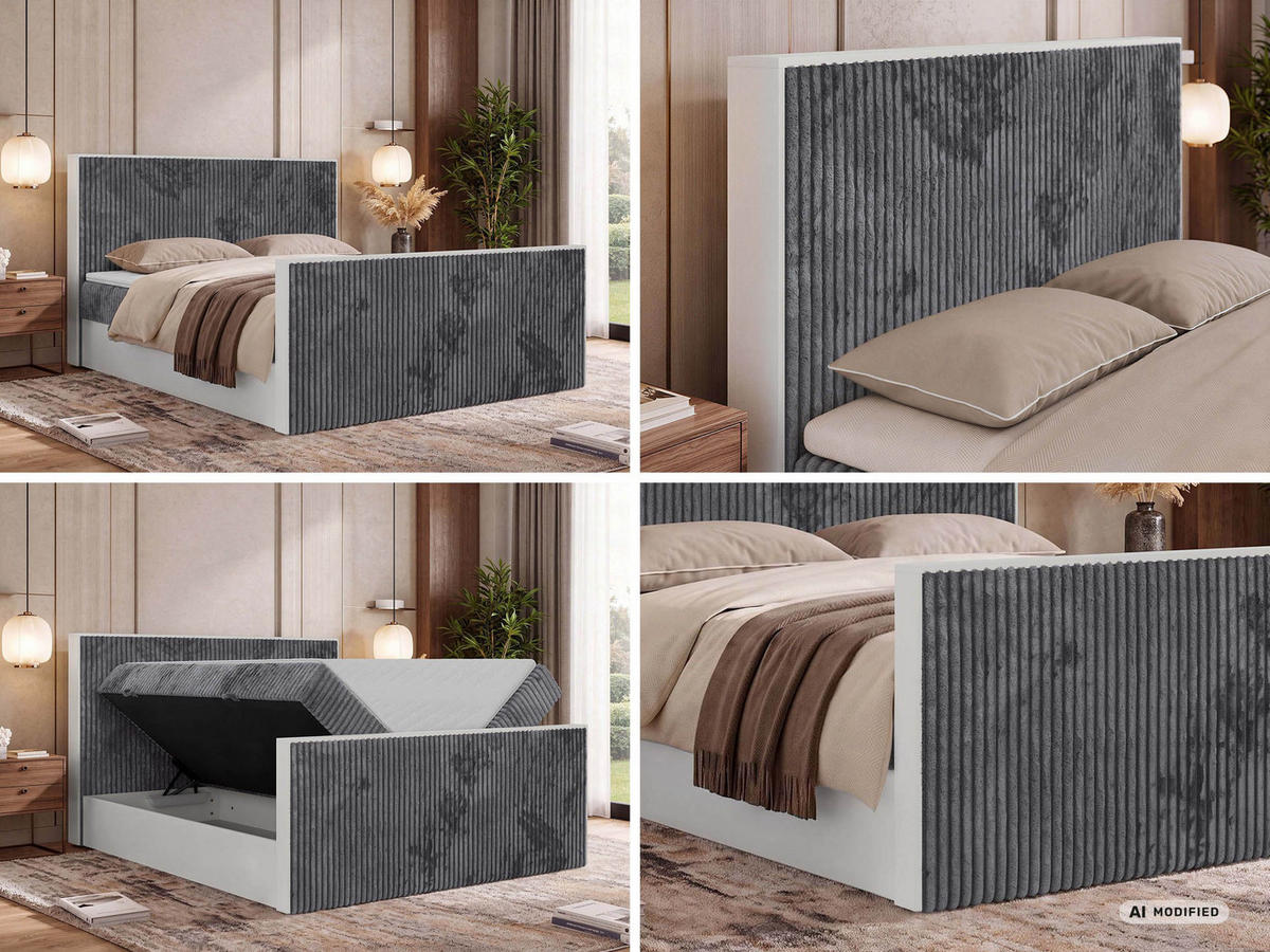 KONTINENTÁLNÍ POSTEL TRAVIT DUO 180/200 - Šedá Manšestr - Topper Visco - H3 - šedá/černá, textil/plast (180/200cm) - MKS