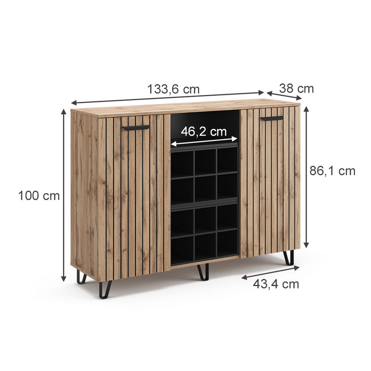 KOMMODE Amber Braun 133.6 x 100 cm mit 2 Türen - Braun, Holzwerkstoff (38/100/133.6cm) - Vicco