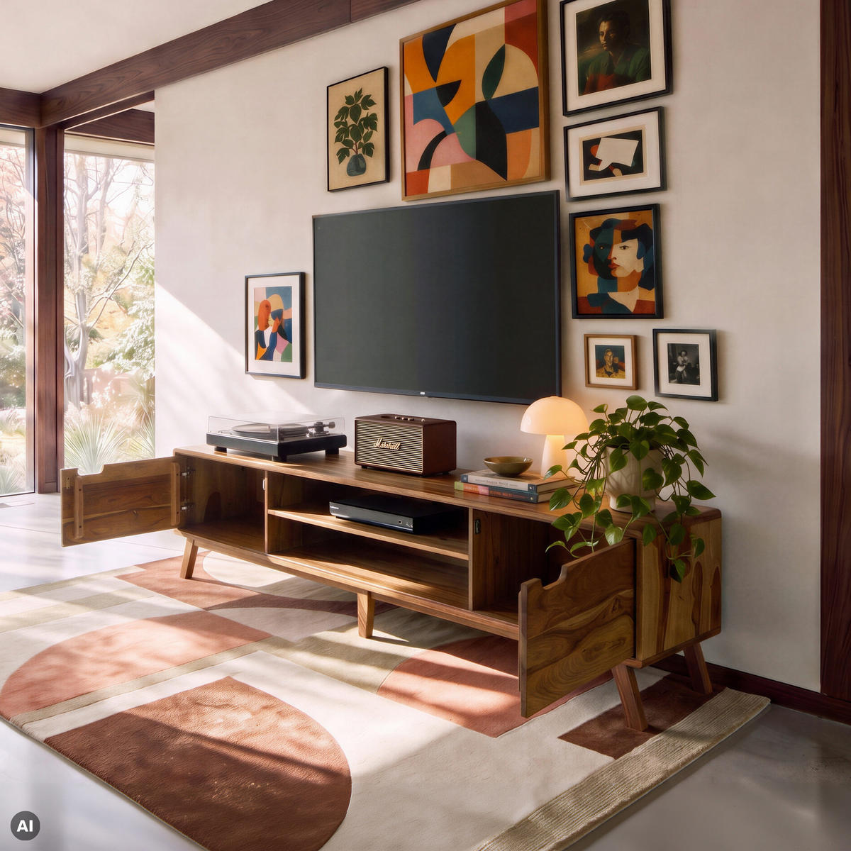 TV-BOARD Sheesham 220x40x48 natur sandgestrahlt lackiert MALMÖ 2 #224 - Naturfarben, Holz (40/48/220cm) - Massivmoebel24