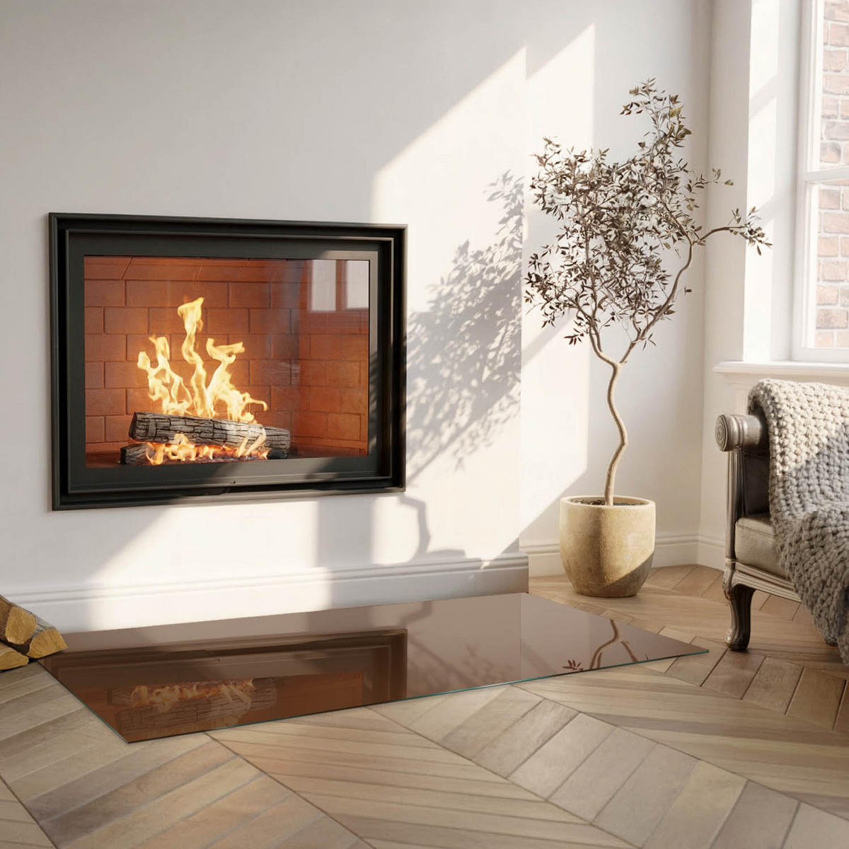 GLASPLATTE für Kamin 125x50 cm - Braun, Glas (125/50/0.4cm) - TULUP