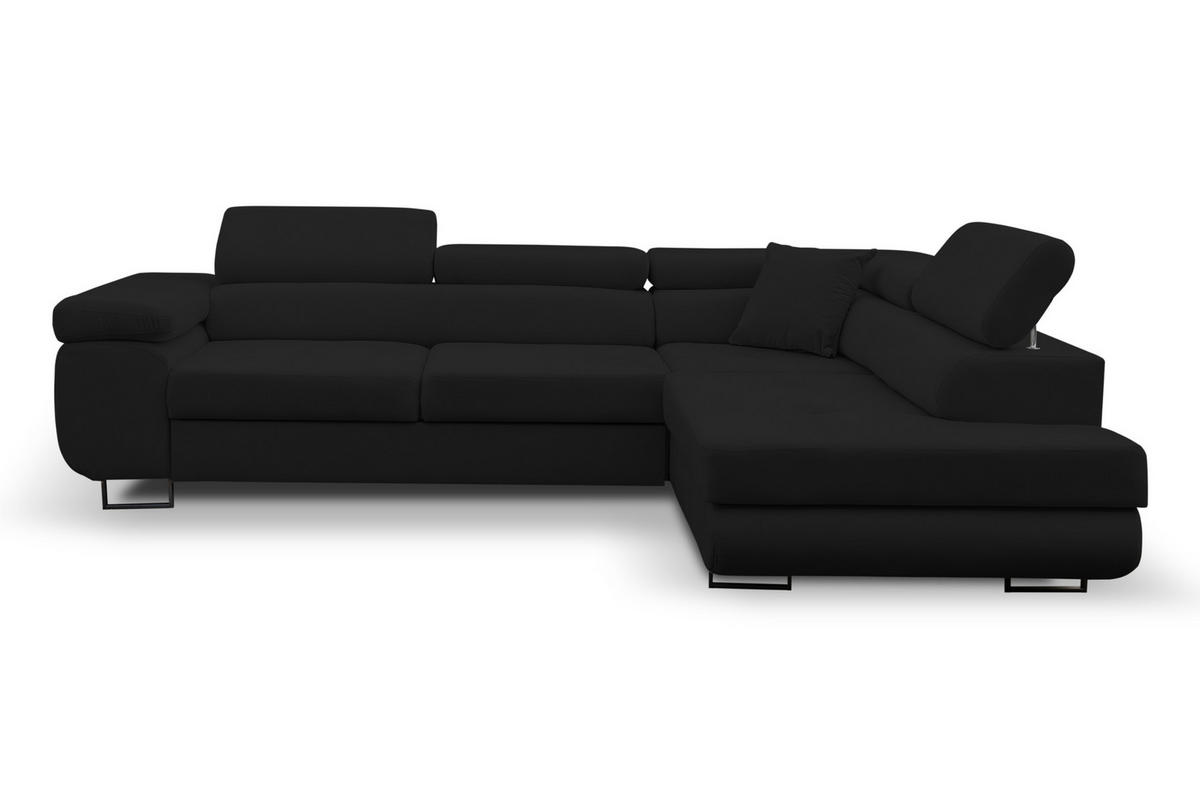 ECKSOFA Jerry in L-Form mit Schlaffunktion und Bettkasten, Farbe: Schwarz, Veloursstoff, Ottomane Rechts - Schwarz, Textil (275/202cm) - VENASI MÖBEL