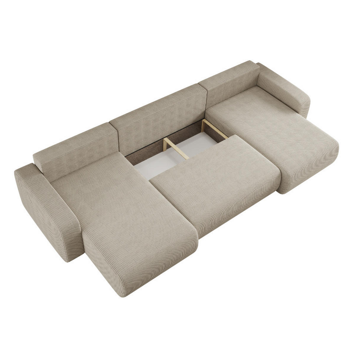 ECKSOFA U-Form Mit Schlaffunktion Und Bettkasten MILANO Dicker Cord Dunkelbeige - Cappuccino, Holz/Textil (312/145cm) - Kaiser Möbel