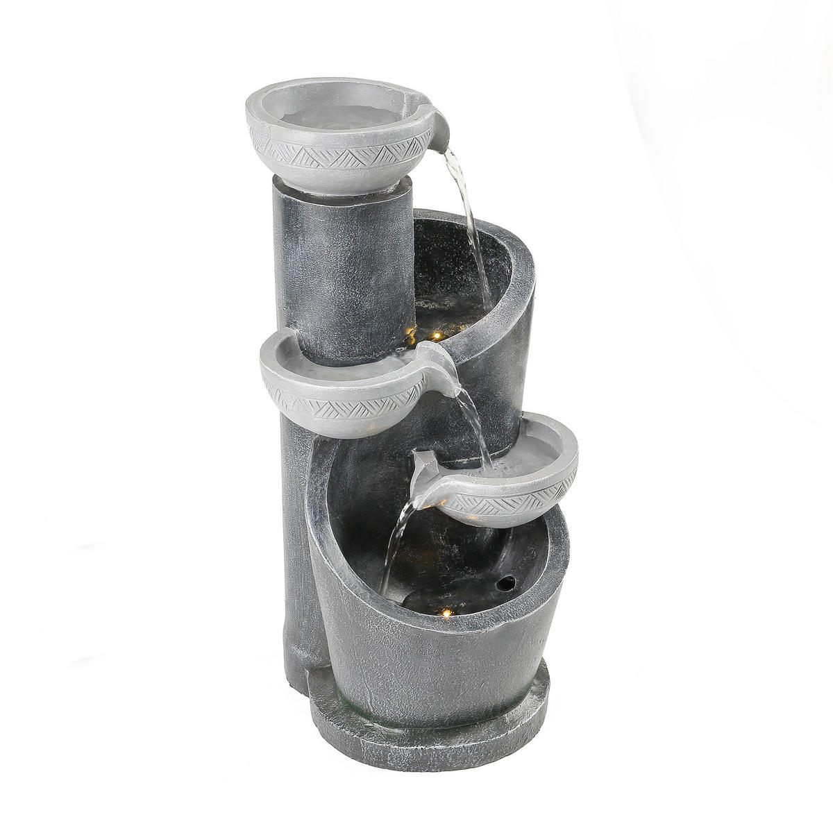 GARTENBRUNNEN, LED-Beleuchtung, Kunststein, Wasserspiel, Grau - Grau, Naturmaterialien (25/24/50cm) - FLIEKS