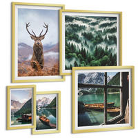 BILDER SET 5er Set - 50x50 cm & 20x30 cm & 40x60 cm Goldrahmen - Nebel auf dem Bergsee, Bootsfahrten, Nebel - Goldfarben, Kunststoff (40/60cm) - TULUP
