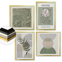 WANDBILDER 4er Set - 50x50 cm & 40x60 cm Goldrahmen - Geometrische botanische Muster - Goldfarben, Kunststoff (50/50cm) - ArtPrintCave