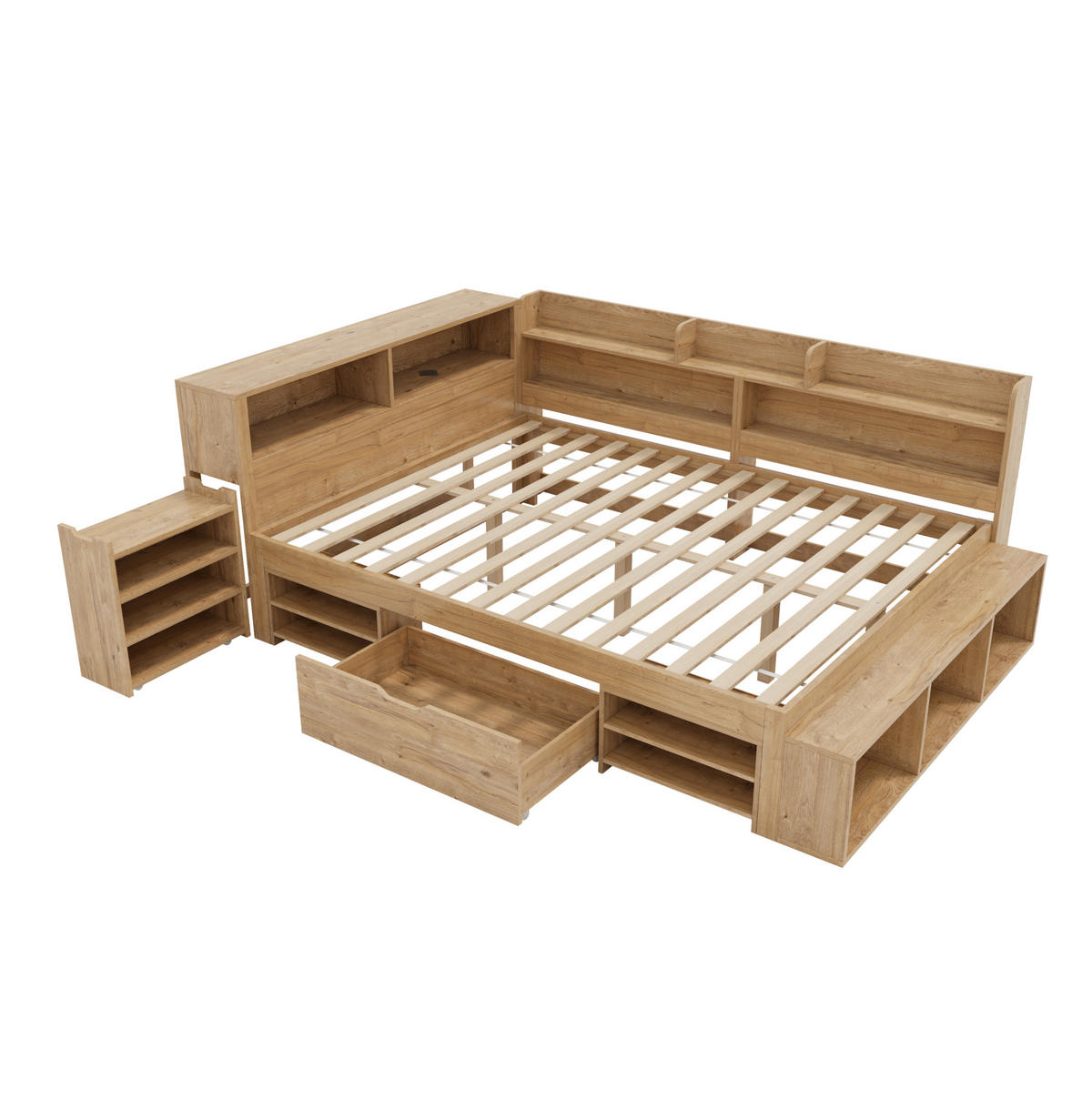 KINDERBETT 140/200 cm aus Sperrholz mit Stauraum und Lattenrost in Natur - Naturfarben, Holzwerkstoff (140/200cm) - BEAOK