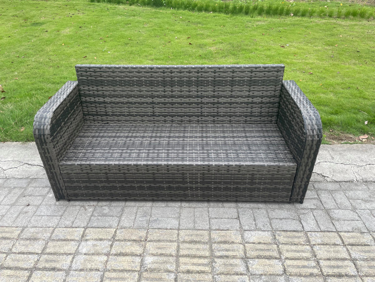 GARTENTISCHGRUPPE Polyrattan Dunkelgrau 5-teilige - Dunkelgrau/Grau, Glas/Kunststoff - Fimous