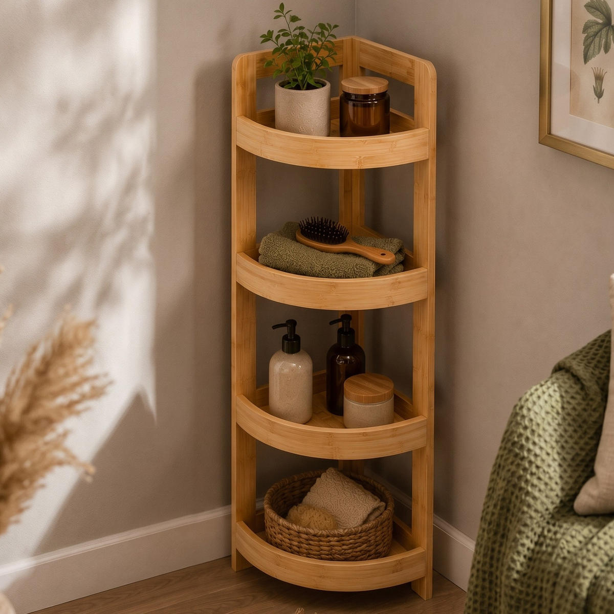 ECKREGAL aus Bambus für das Badezimmer 23/23/80 cm - Beige, Naturmaterialien (23/80/23cm) - NUXIO