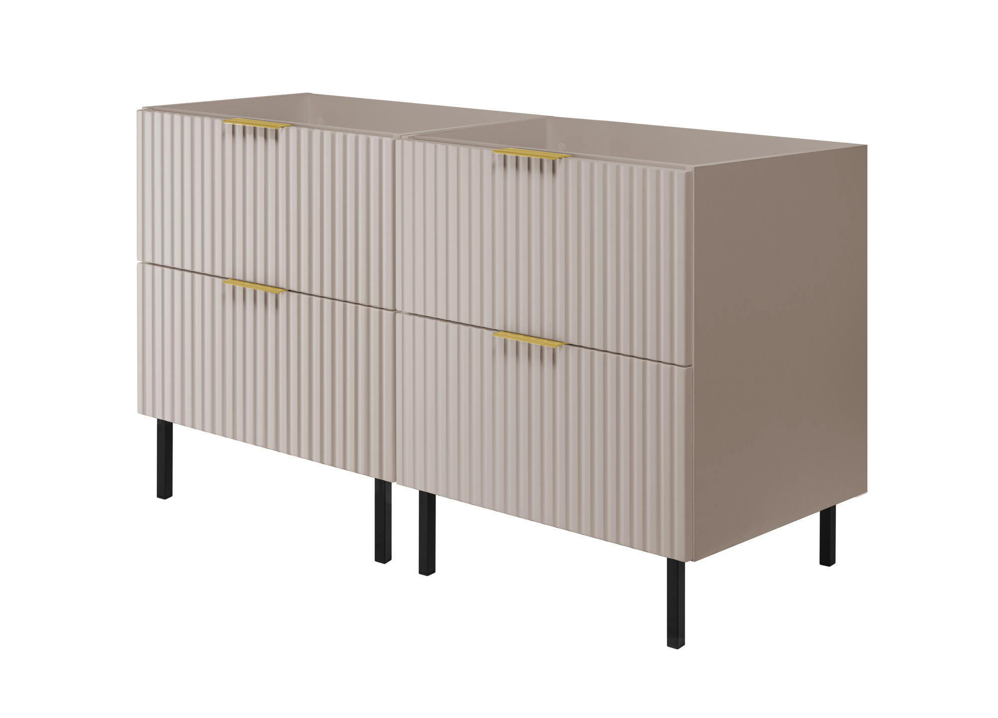 WASCHBECKUNTERSCHRANK, Kaschmir, 120 (2 x 60) x 77 x 46 cm, goldener Griff, schwarze Beine, ohne Top - Beige/Goldfarben, Holzwerkstoff (120/77/46cm) - 3XE LIVING