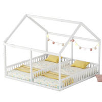 HAUSBETT 90/200 cm in Weiß – 2 Einzelbetten 90/200 cm mit Dach - Weiß, Holz (90/200cm) - BEAOK