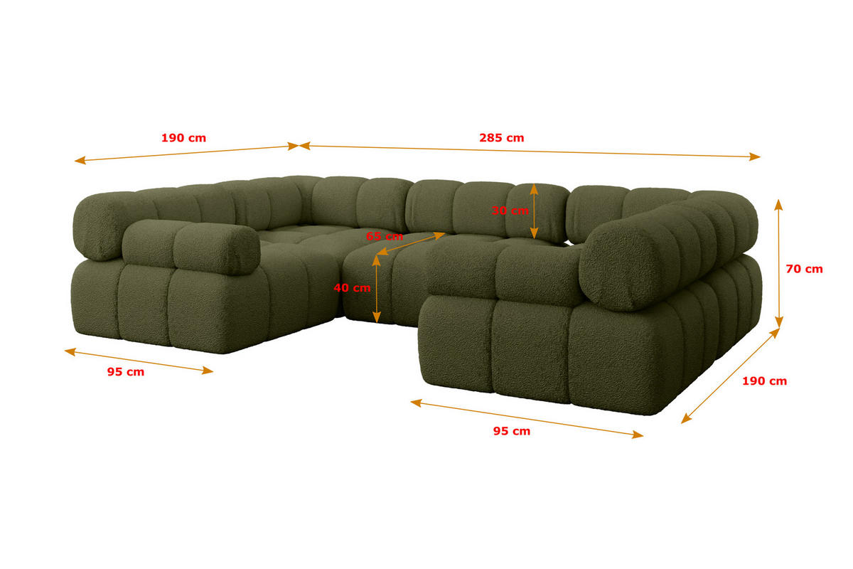 WOHNLANDSCHAFT modulares Sofa Birno-U1 - 285x190x70 cm Grün Bouclé - Grün, Holzwerkstoff/Textil (285/70/190cm) - ALTDECOR