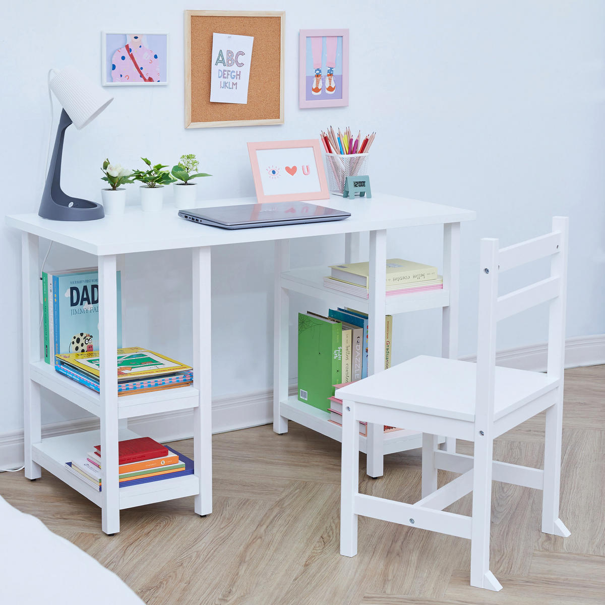 KINDERSCHREIBTISCH & Stuhl, Weiß, 65cm - Weiß, Holz (44.5/64.8/101.6cm) - Teamson Kids